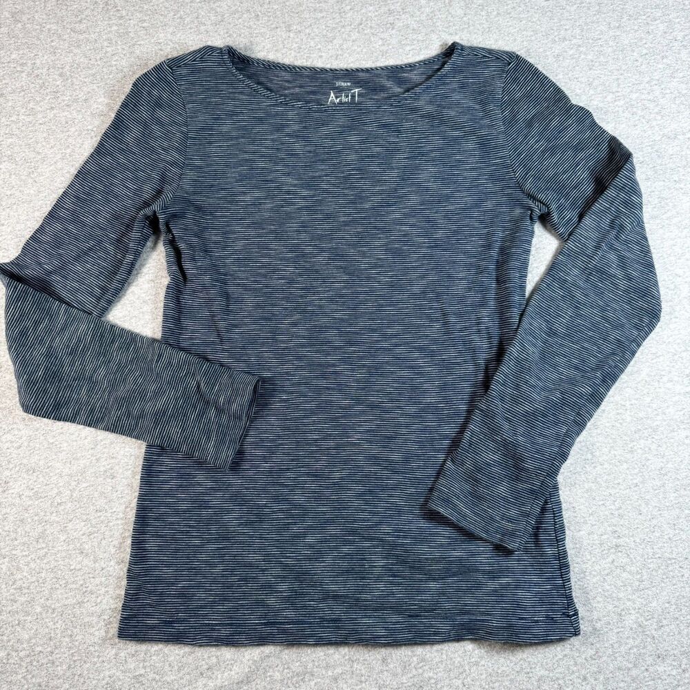 J.Crew Artist Tee XS Navy Stripe Bateau Neck Coastal Preppy Long Sleeve Top